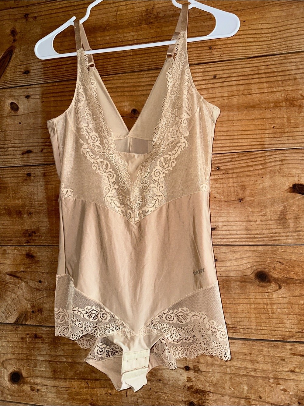 DKNY Beige Lace-Trim Shapewear Bodysuit